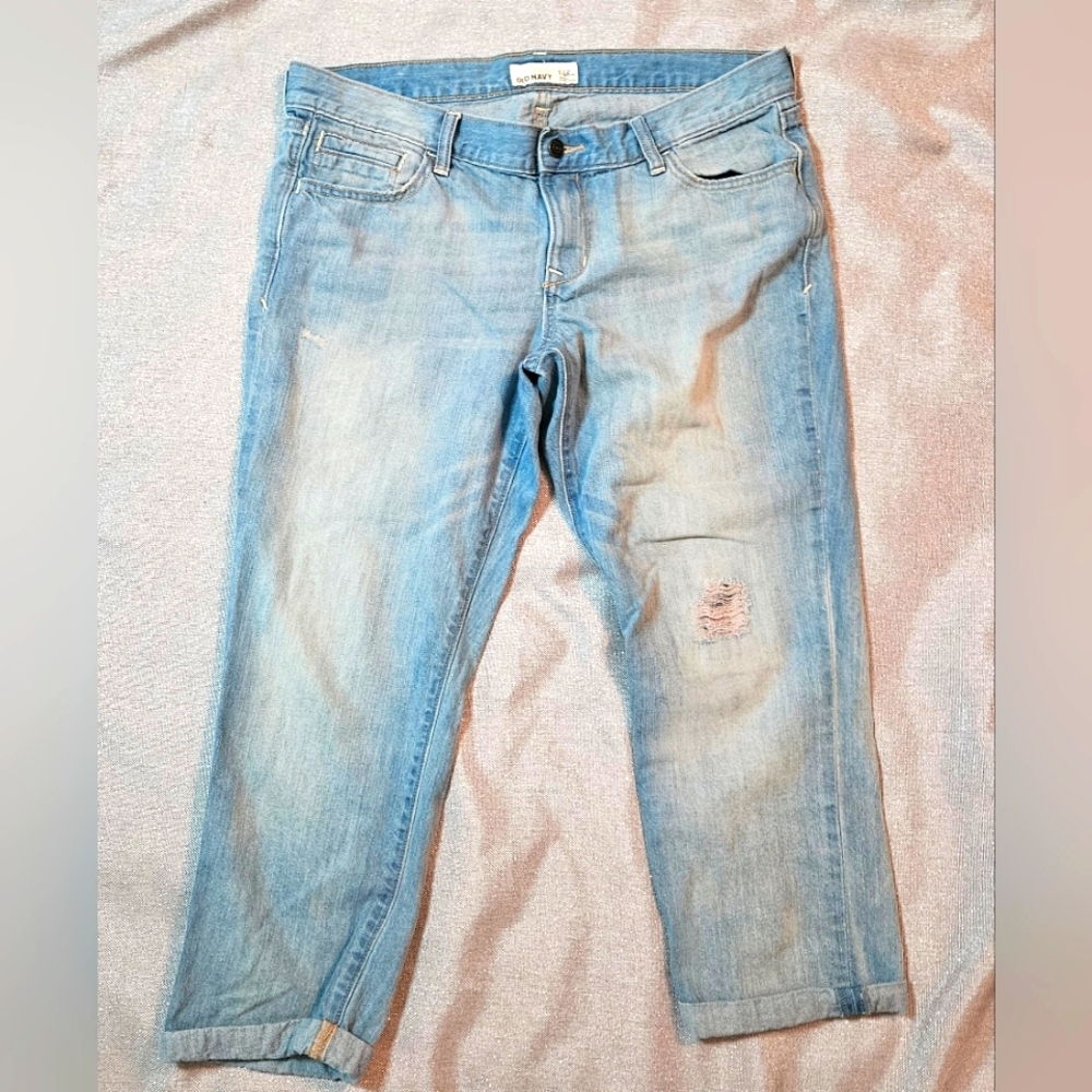 Old Navy Light‎ Washed Rolled Hem Jeans Cropped Med Rise Size 12